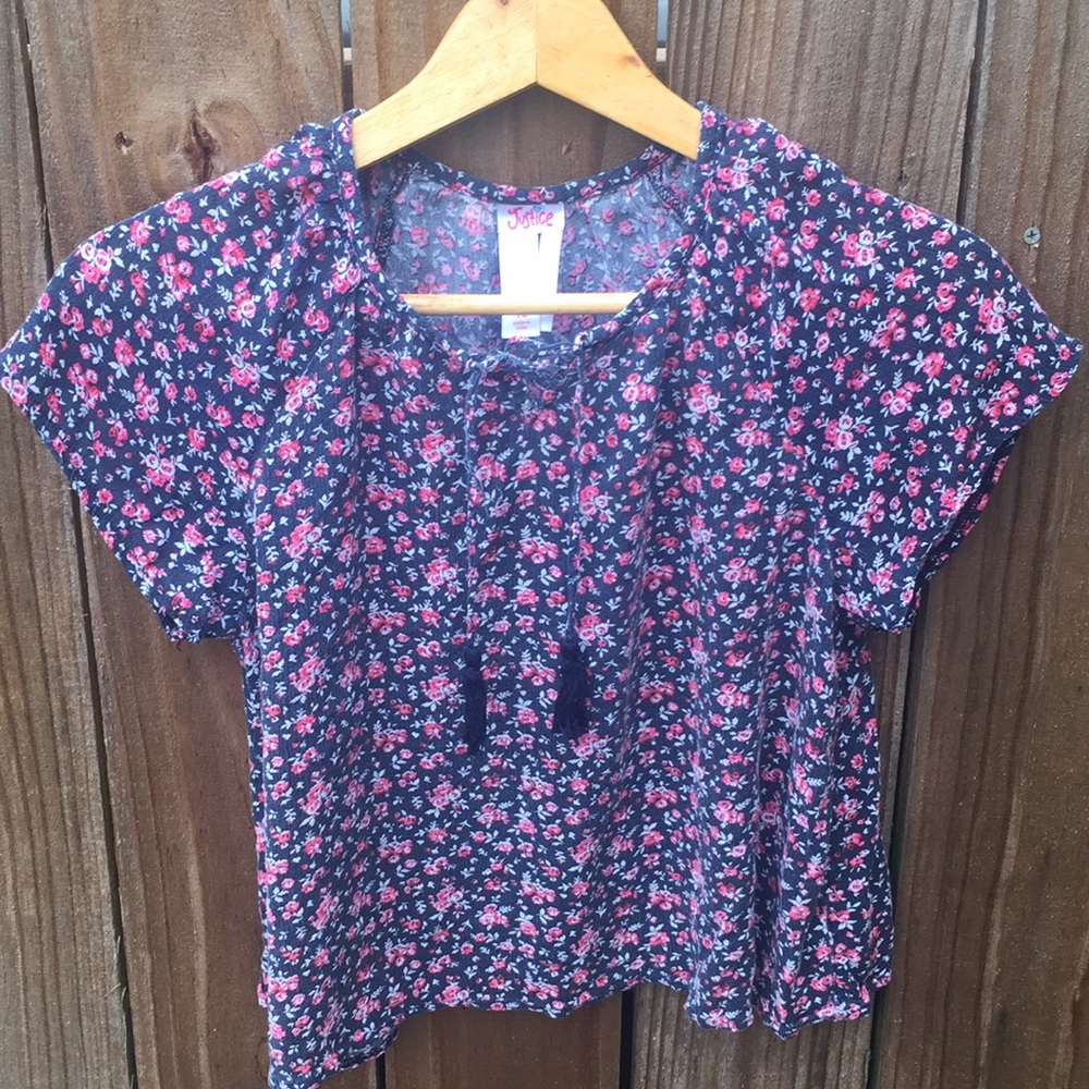 Justice Girls Pink Floral Peasant Boho Top Sz 12